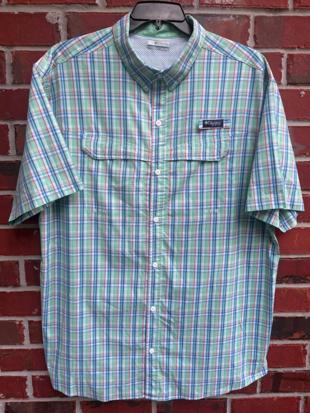 Columbia PFG Men’s XXL Short-Sleeve Plaid Button-Down Vented Fishing Shirt F6